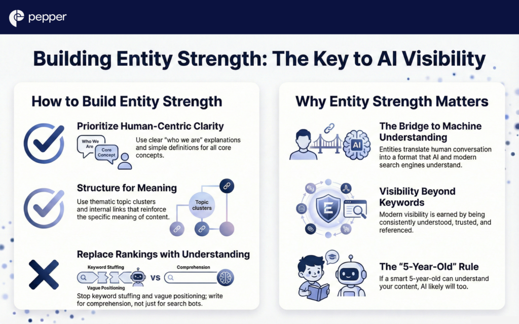 Entity-based search connects your brand to industries, topics, and partners through meaning.
