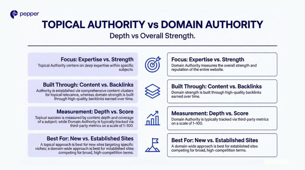 Topical authority helps websites rank for competitive terms by demonstrating deep expertise through comprehensive, interconnected content coverage rather than relying solely on backlinks and domain strength.