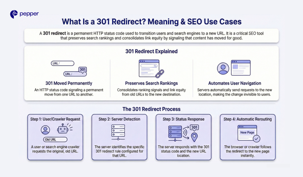 Protecting search visibility while seamlessly moving users to a new URL.