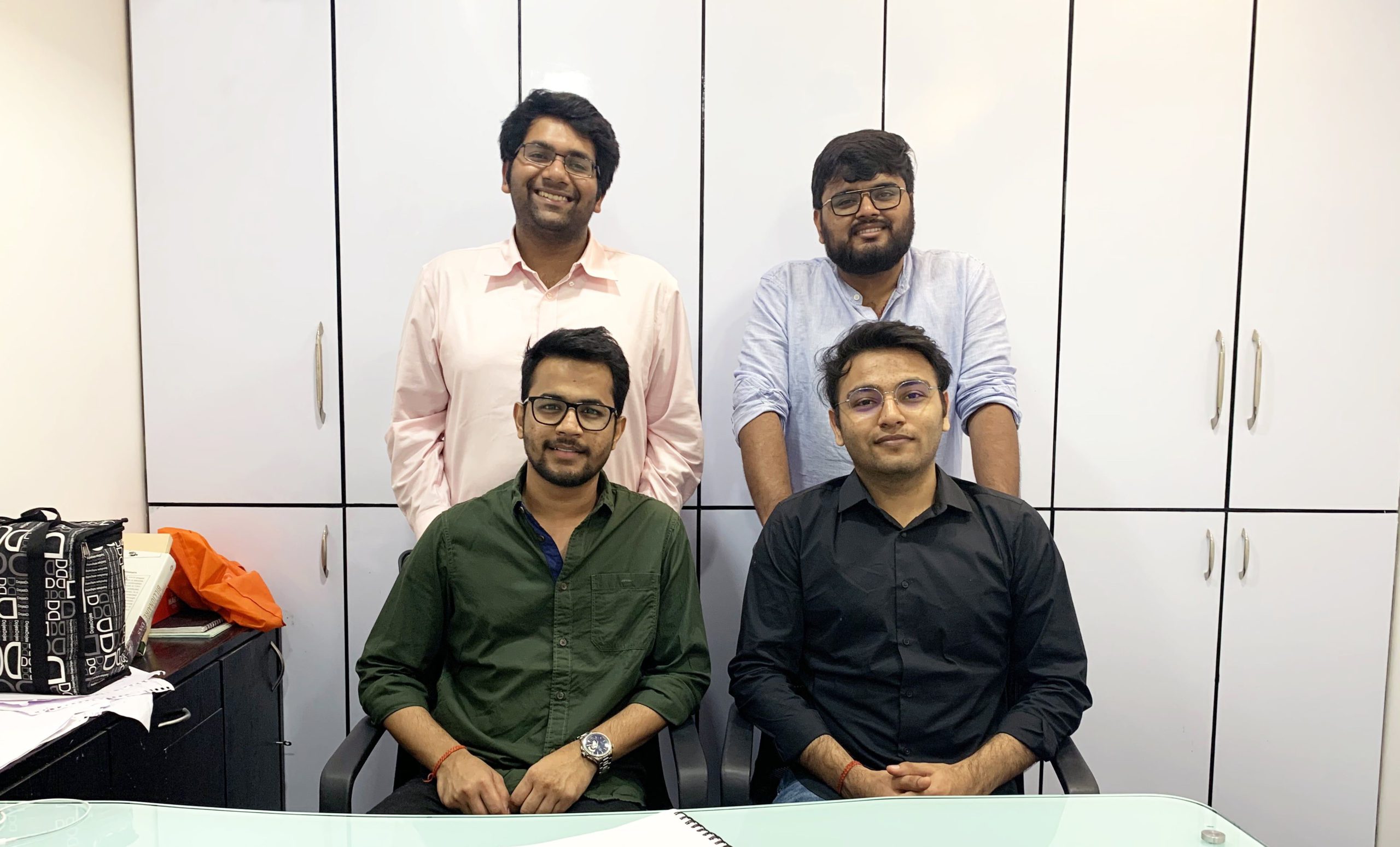 Left Standing. - Anirudh Singla (Founder) _ Right Standing - Rishabh Shekhar (Founder) _ Left Sitting - Himanshu Goyal (Core Team Member) and Aadesh Chandra (Core-Team Member)-min.jpg