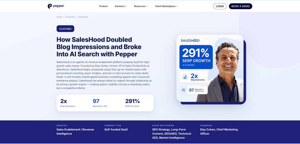 How SalesHood Doubled Blog Impressions and Broke Into AI Search with Pepper