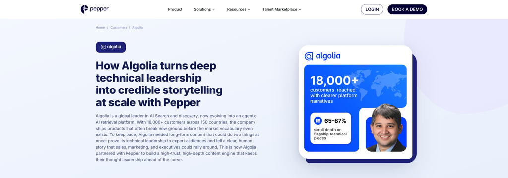 How Algolia turns deep technical leadership into credible storytelling at scale with Pepper