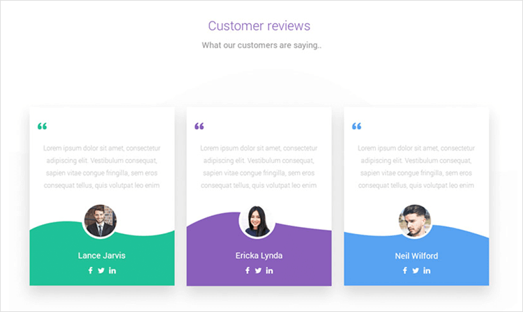 Customer testimonials on the website example