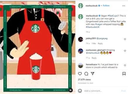 motion graphic used by Starbucks UK on Instagram 