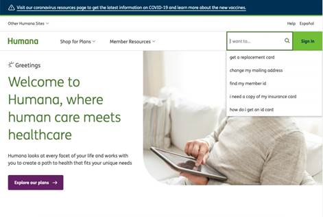 search function on a healthcare website