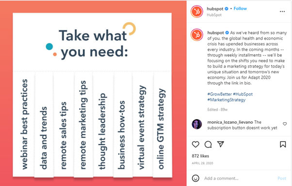 an Instagram post by HubSpot 