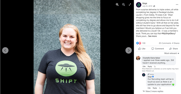 a Facebook post by Shipt