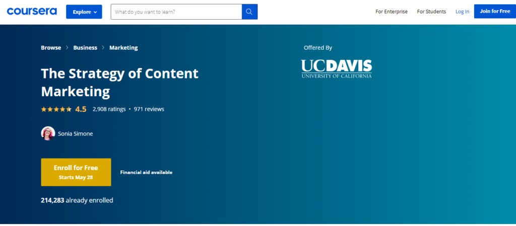 Strategy of content marketing course