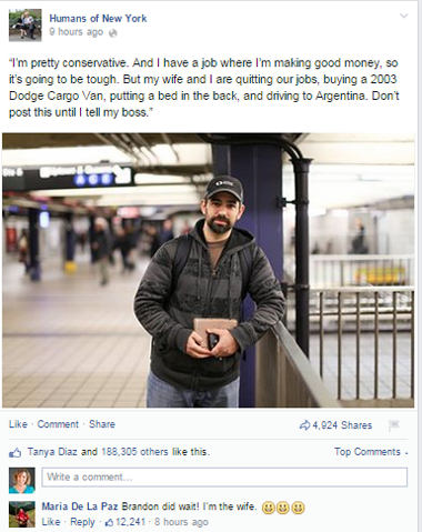 A Facebook post by Humans of New York