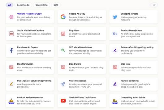 different content types generated by Peppertype.ai