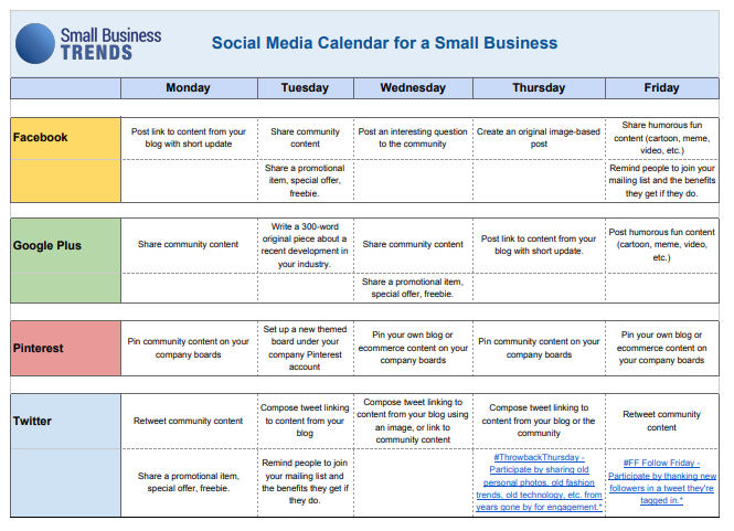 Social media calendar