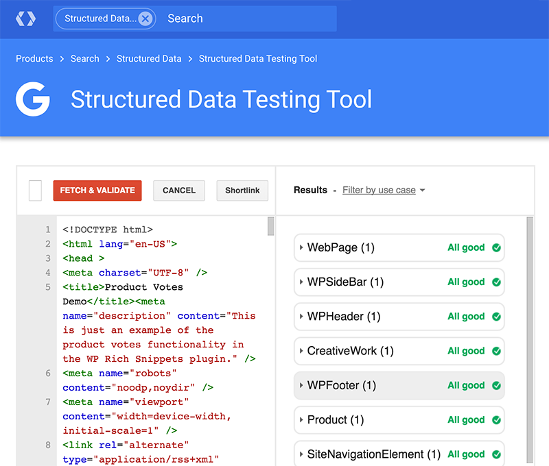 Structured data testing tool