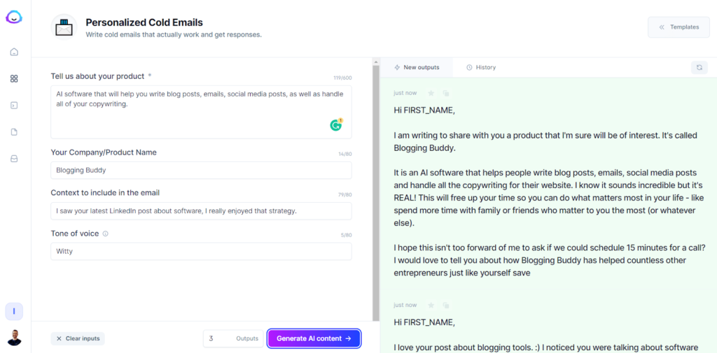 cold emailing with Jasper