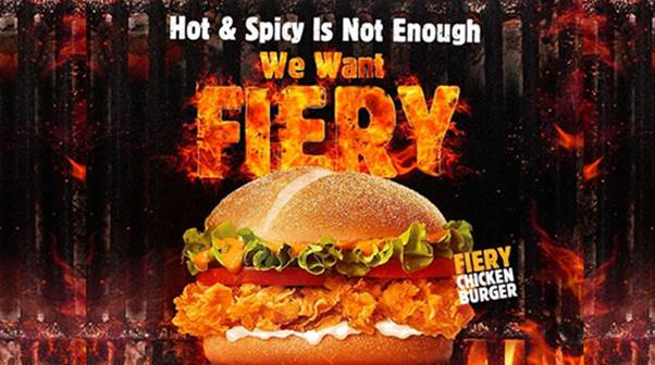 Fiery chicken burger ad
