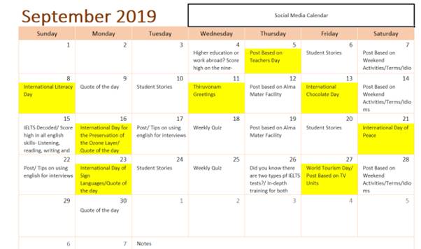 Social media calendar