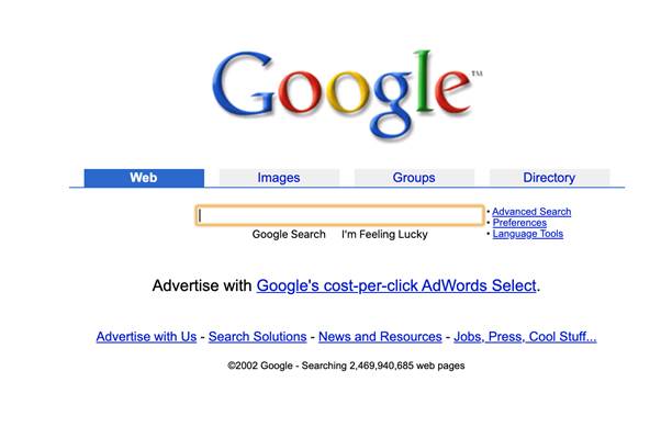 Google home page in 2002