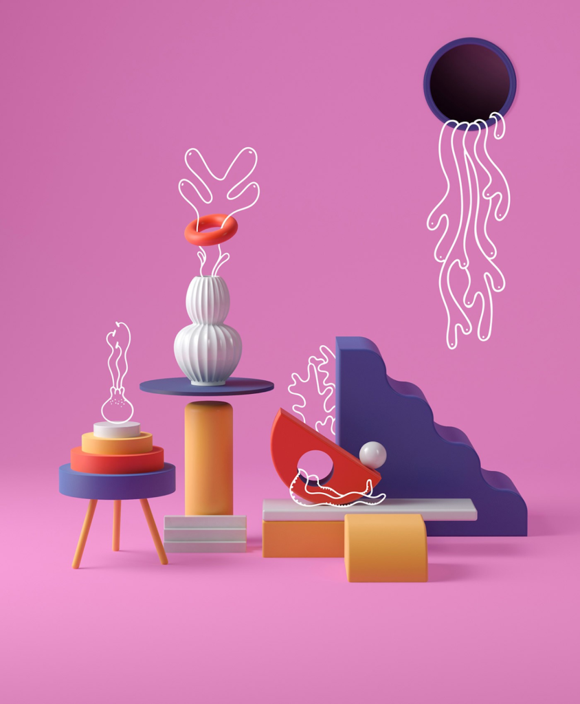 a mixture of 2D and 3D design