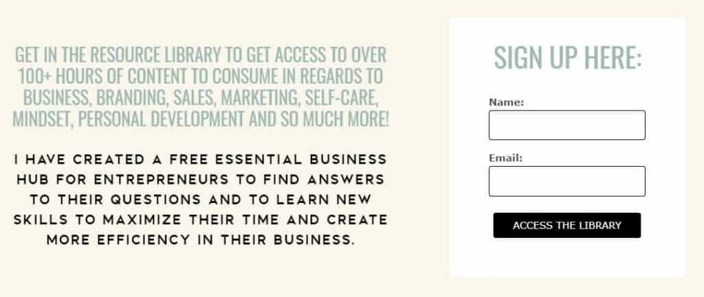 Example of signing up for email marketing