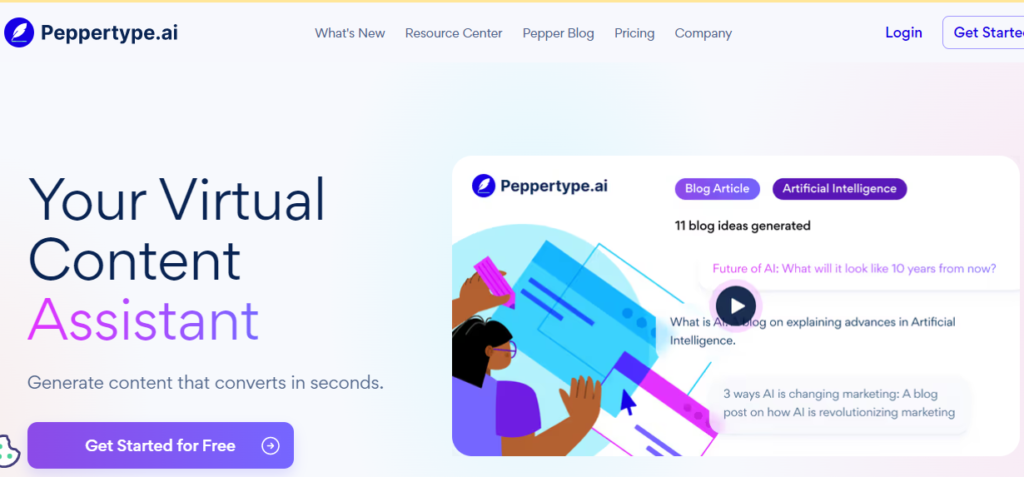 A screenshot of Peppertype.ai website