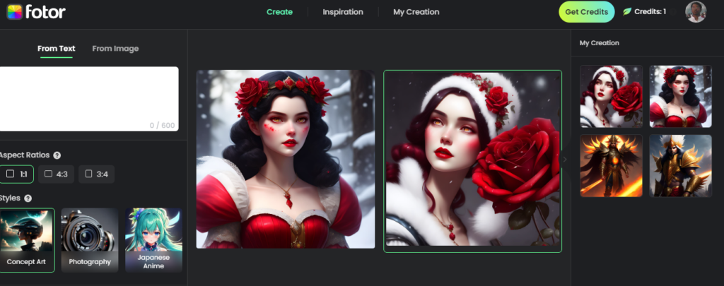 Generated by Fotor (Snow White and Red Rose)