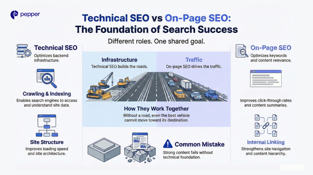 Technical SEO ensures search engines can find, crawl, and index your website effectively. Without this foundation, content quality and link-building efforts cannot deliver their full ranking potential.