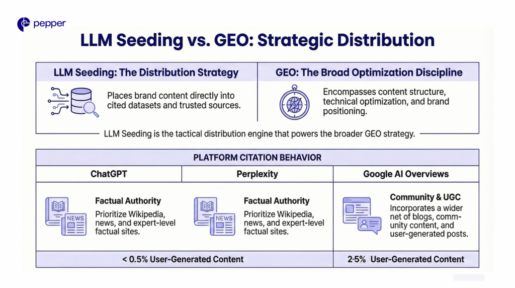 LLM seeding is the engine. GEO is the system.