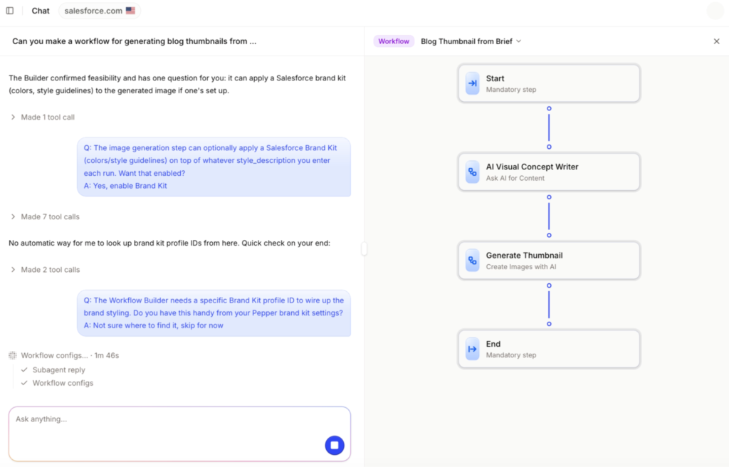 An Insights artifact on the canvas, a single scrollable page with a summary section at the top, metric and table widgets in the middle, and supporting context at the bottom.